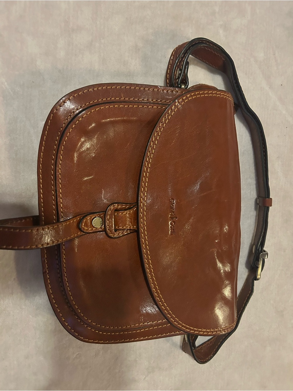 Gianni Conti Brown Leather Curved Flap Crossbody Bag